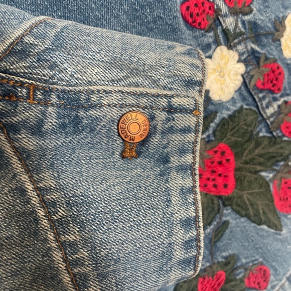 Madewell Blue Denim Jacket with Embroidered strawberries and sun. - Picture 6 of 8